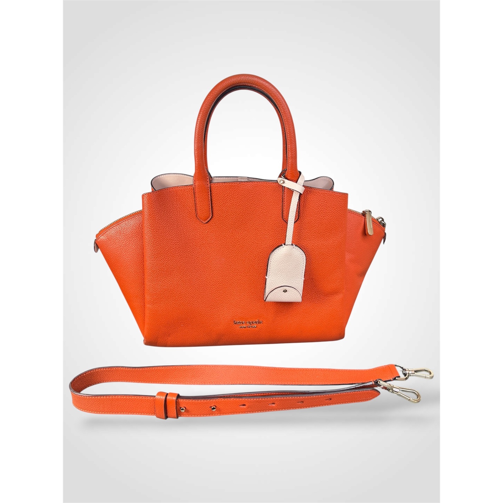 Kate Spade Orange Pebbled Leather Triple Compartment Satchel Crossbody Bag